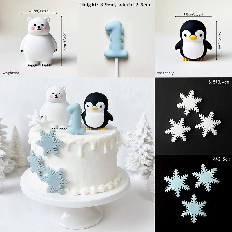 Cute Penguin Winter Snowflake Birthday Cake Decoration, Baby Full Moon Hundred Days First Birthday, Sweet Treats Stand Insert, Home Decor Mini Ornament