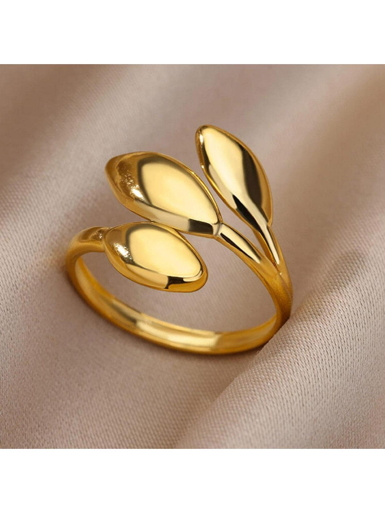 Stainless steel three-leafed ring for ladies, popular and adjustable gold-plated titanium steel ring