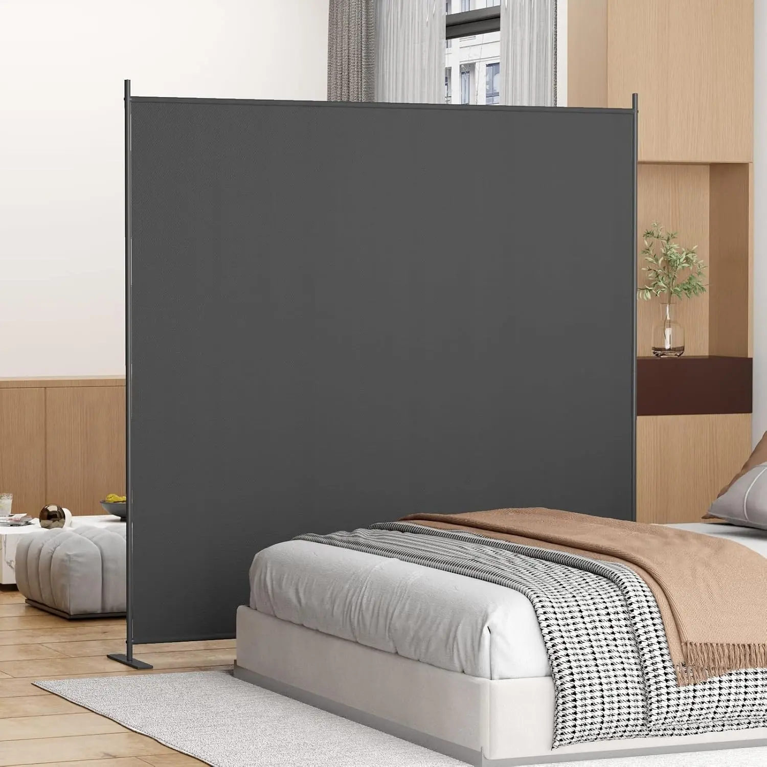 1-Panel 6 ft Tall Indoor Folding Room Divider, Portable Privacy Screen, Freestanding Partition Separator, Temporary Wall Separation for Bedroom, Office, 71" W X 71" H, Dark Grey