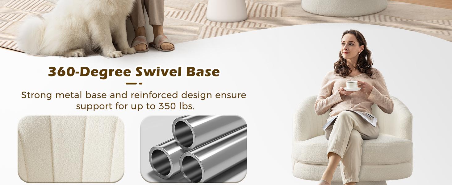 [SpringStatements] Ebello Beige Swivel Chair, Modern and Comfortable Versatile Wool Chair, Comfortable Round Armchair, 360 Degree Rotating Bucket Chair, Suitable for Living Room, Bedroom, Office