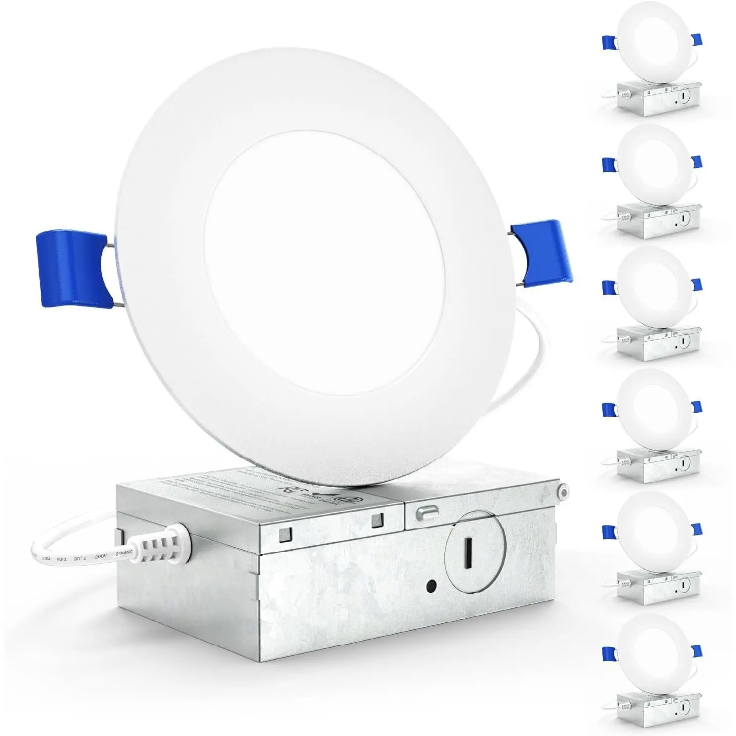 6 Pack 4 Inch LED Recessed Lights, Slim Canless Ceiling Lighting, 650 LM, 10W (60W Equivalent), 3000K Warm White, Dimmable, Wafer Thin, Ultra Thin with Junction Box ETL