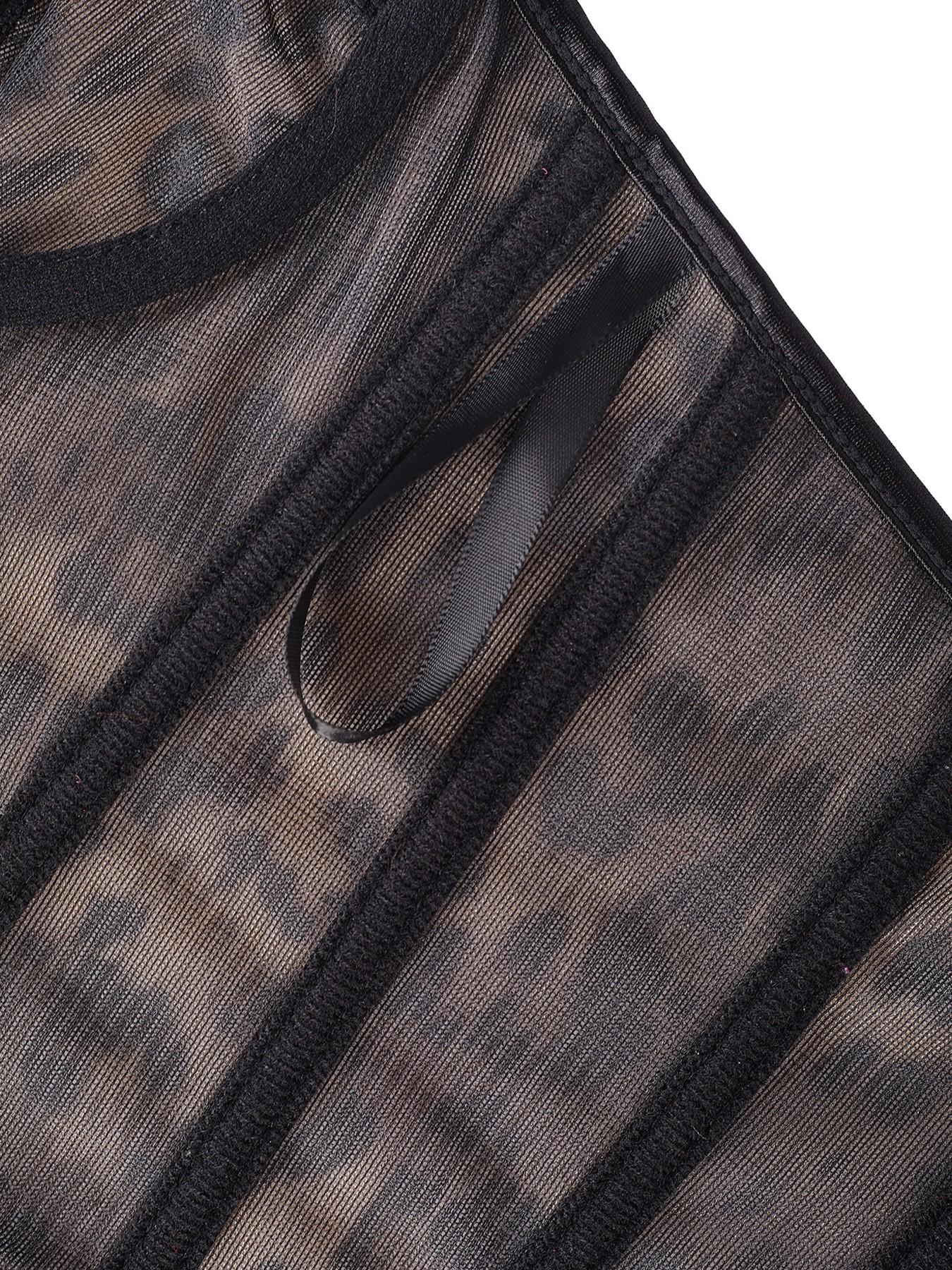 Y2K Leopard Print Lace Trim Corset Top Front Buckle Boned Waist Trainer Sheer Mesh Slimming Bustier For Women Club Party Date Night Outfit Underwear Womenswear classic staple musthave piece timeless style essential basic