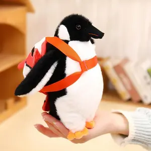 Kawaii Winter Outing Penguin Plush Toys Soft Fluffy Lifelike Polar Penguin Doll Wearing Tropical Fish Backpack Funny Gift