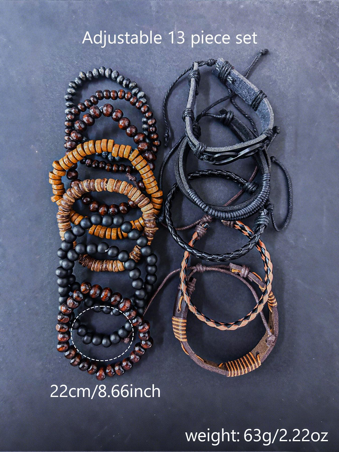 13 piece coconut shell wooden bead bead elastic thread men's bracelet bracelet suitable for daily wear, vacation and dating occasions, and is also a surprising and exquisite small gift Beaded Bracelet