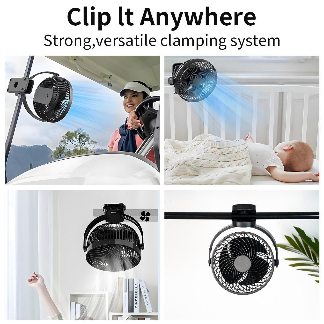 Portable USB Rechargeable Clip-on Fan Desktop Fan, Portable Fan  Personal Stroller Sleeping Fan 720°Angle Adjustable,Suitable for Office, Outdoor Travel, Camping, Gym