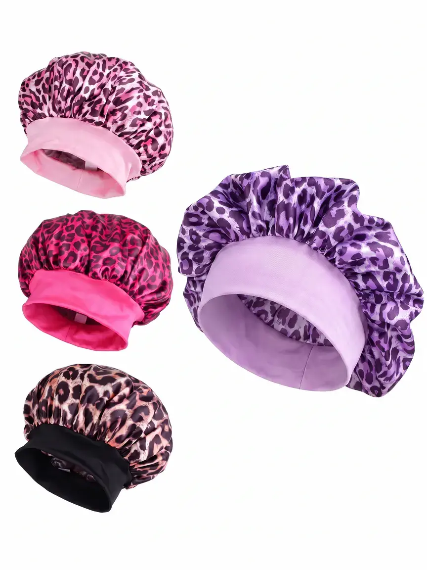 Women's Leopard Print Satin Sleep Bonnet, Haircare Bonnet, Single-Layer Nightcap for Hair Care, Essential Bedtime Routine, 1-Pack, Bonnets for Sleeping