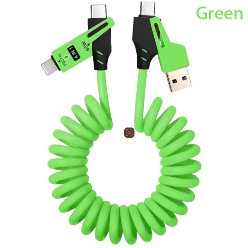 New 65w Multi-Function Retractable USB-C Cable, PD Fast Charging, Multiple Interface Compatibility, 4-In-1 Data Line Retractable Cable Design for iPhone 15 14 13 12