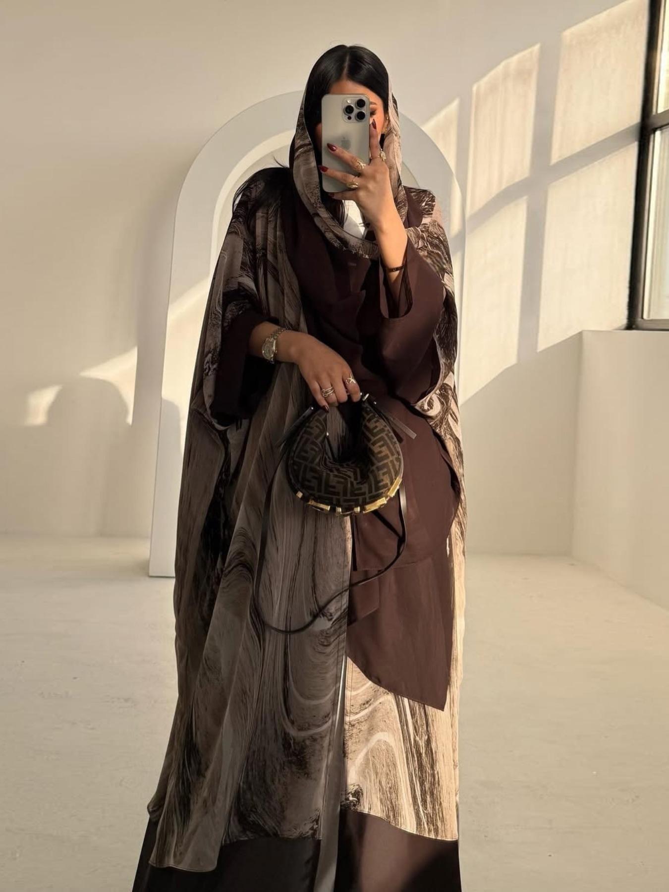 Elegant Chiffon Abaya Set with Headscarf, Stylish Long Sleeve Islamic Clothing for Women, Comfortable Two-Layer Fabric for Special Occasions, Muslim Abaya