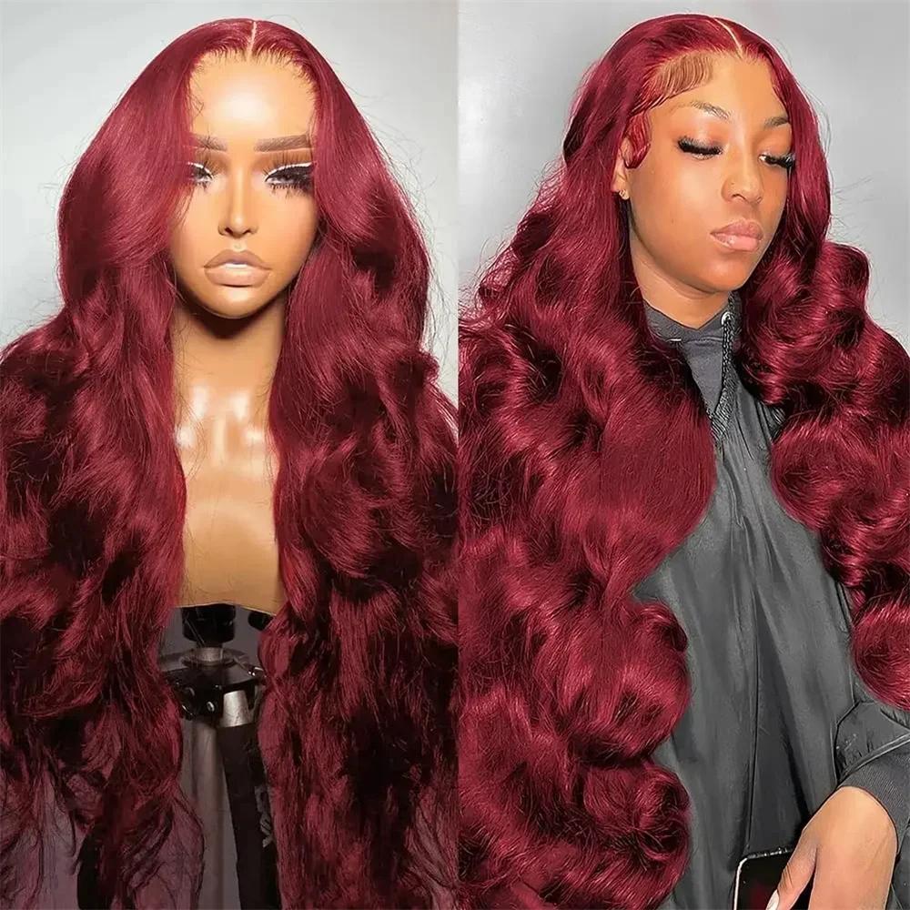 Bling Hair Human Hair Wigs Color 33# 99J 4# Nature Color Wigs 13x6 Body Wave  Lace Frontal Wig 180% Density Transparent Lace Front Wigs For Women