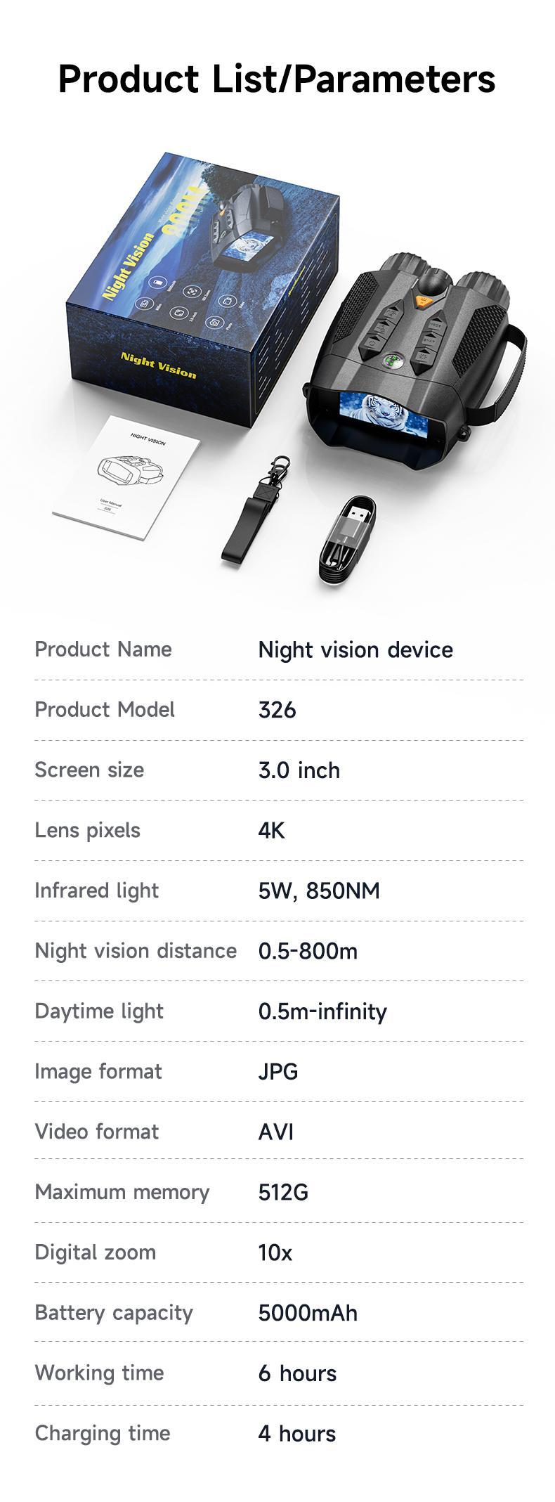 MINENER 4K Night Vision Goggles with compass&32GB Card,NiteHawk Binoculars with 3"Large Screen,10X Zoom+7 IR Levels,Suitable for home security,Hunting,Outdoors Telescopes,Camping,Gift for man,Birthday gift Hiking Essentials