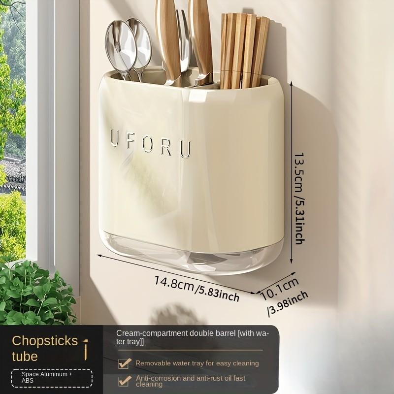 Wall-Mounted Kitchen Utensil Rack, No Drilling Required, Multi-Functional Cutlery Spoon Fork Chopstick Holder, Durable Plastic Material, Modern Simple Design