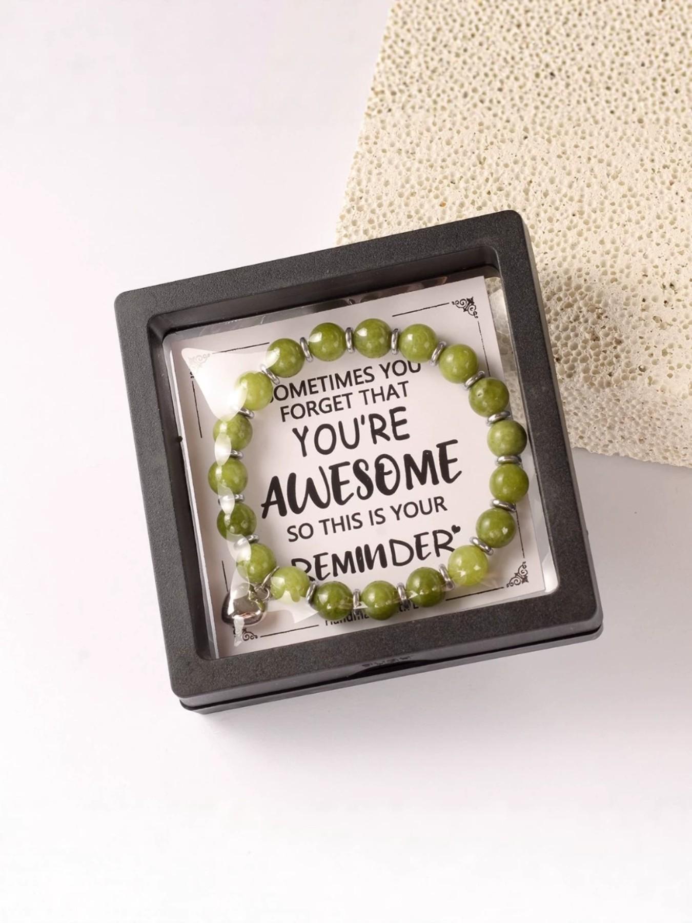 Natural Agate Heart Bracelet, Healing Encouragement Style, Inspirational Card Design, Best Friend Gift, Graduation Encouragement Jewelry