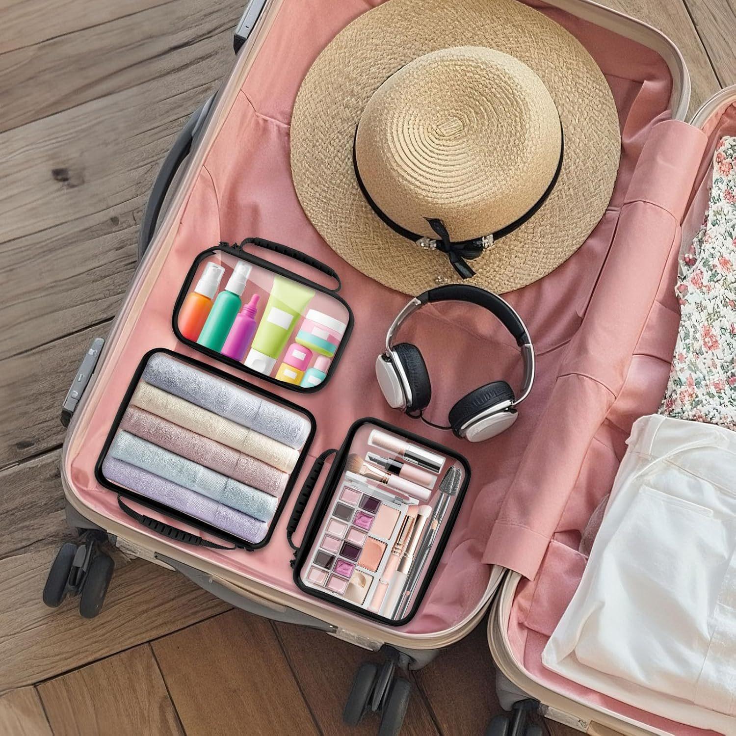 Clear Hard Shell Zipper Storage Box Set, 1/2/3 Counts/Set Large Capacity, Portable Storage Organizer, Home Organizer Storage, for Skincare, Makeup Clothes, Multiple colors available