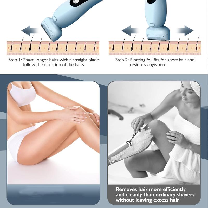 2 in 1 Electric Shaver, 1 Box Rechargeable Electric Cordless Razor for Women's Bikini Leg and Armpit Common Hair, Detachable Head, Wet and Dry Use