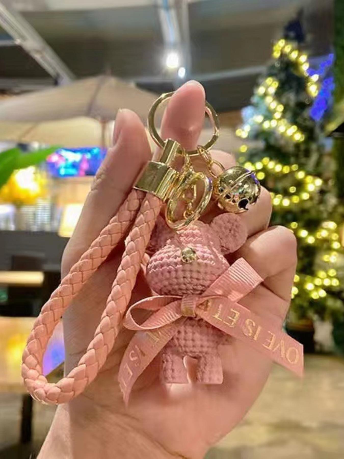 Trendy Yarn Bear Keychain, Cute Cartoon Character Backpack Charm, Girls' Car Key Ring, Romantic Couple Pendant Gift, All Seasons Accessory