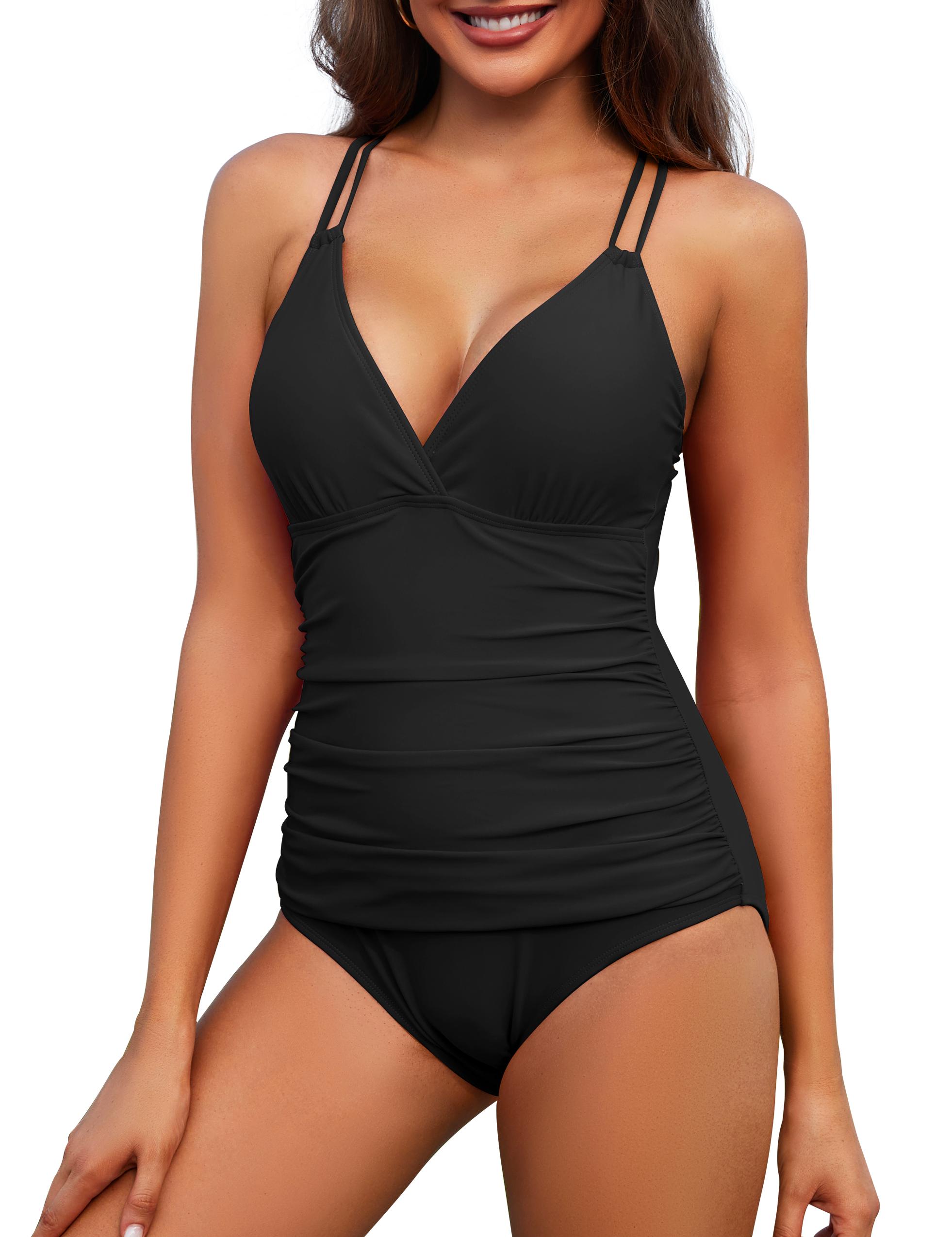 Hilor Women's Underwire One Piece Swimsuits Ruched V Neck Tummy Control Bathing Suit Criss Cross Monokini Swimwear