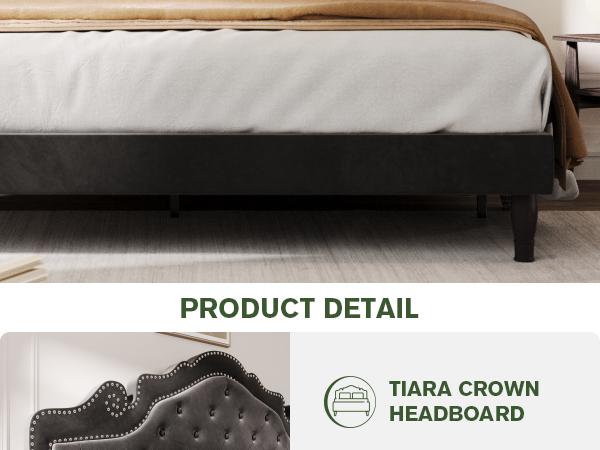MUTICOR Royal Style Bed Frame with Adjustable Velvet Tiara Headboard【Frame Only No Mattress】 Upholstered Button Tufted Design,Wood Slats Support, No Box Spring Needed，Full/King/Queen Bed Frame #TikTokShopBlackFriday #ChristmasGifts