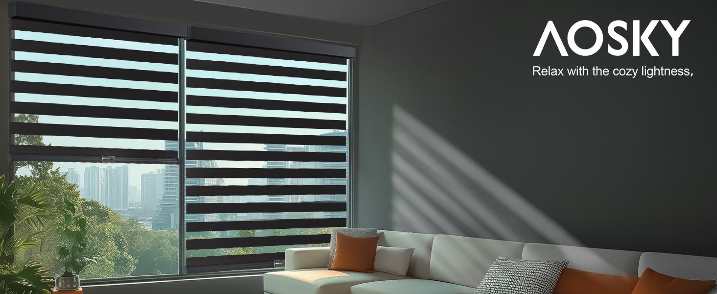 Dual-Layer Light Filtering Roller Blinds - Zebra Stripes Black and White Split Pattern, Privacy Focus, UV Protection, Eco-Friendly, Durable Aluminum Free-Stop Shades, Easy Install, 20x72 in for Home, Black And White Split Pattern Blinds