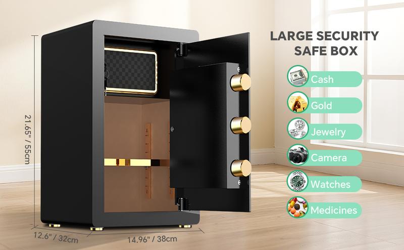 RXDSAFE Extra Large Thick Steel Safe Box with Digital Keypad, Electronic Lock, High Security Anti-Theft Protection, Smart Alarm System, Heavy Duty Steel, Inner Locking Cabinet for Home, Office, Valuables, and Documents