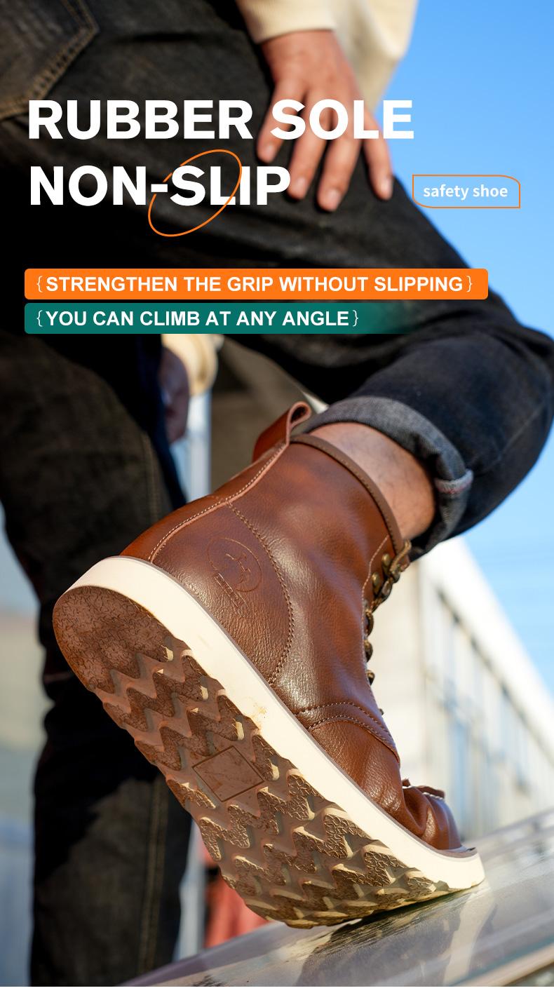 Men's Workwear - style Steel - toe Sports Non - slip Work Shoes, High - top Leather Safety Boots, with Anti - smashing, Anti - piercing, Shock - absorbing and Wear - resistant Properties. Footwear, Fathersday Gift. Classic Boy Closed