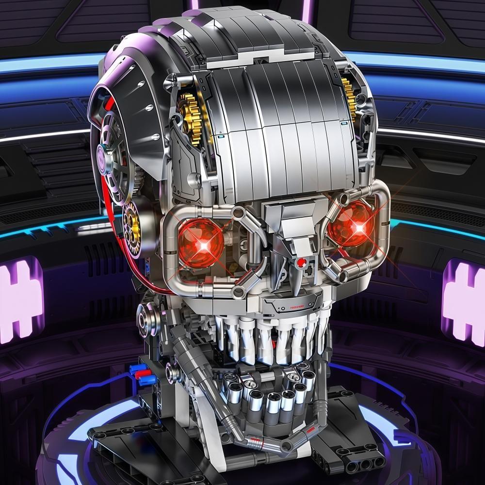 Mechanical Skull LED Building Blocks Model, Stem Education Puzzle Toy, High Difficulty DIY Kit, Gift for Kids & Adults, Collectible Display Piece