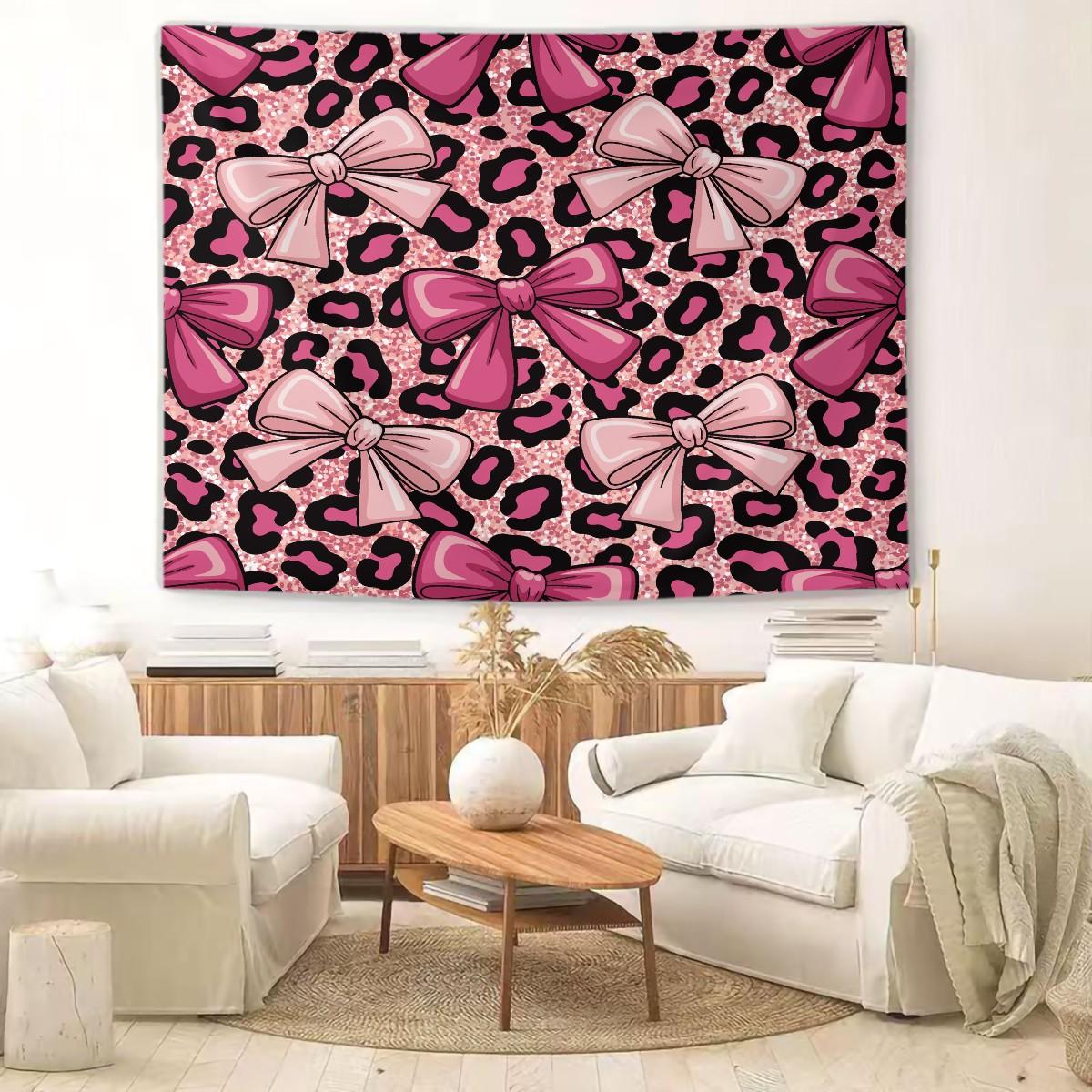 Leopard Print Bow Pattern Tapestry, Fashionable Room Flag, Unique Wall Art In Living Room And Bedroom, Soft And Durable Suitable For Adult Daily Holiday Birthday Gifts