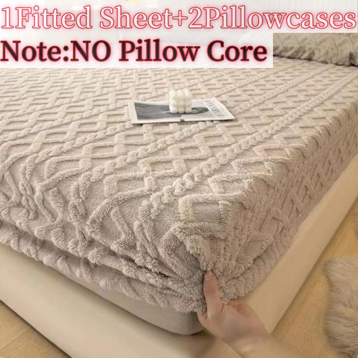 Diamond Pattern Bedding Set, Multiple Color Options, Soft Warm, Anti-Slip High Sides (11.81-13.39 Inches), Includes 1 Fitted Sheet & 2 Pillowcases