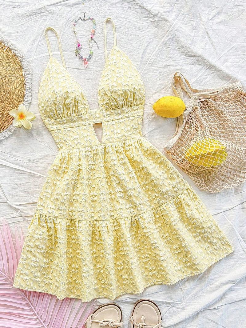 This Floral Textured Dress is Summer Vacation Vibes Deep V Cutout Tiered Mini Dress Valentine's Day This Floral Textured Dress is Summer Vacation Vibes Deep V Cutout Tiered Mini Dress Valentine's Day