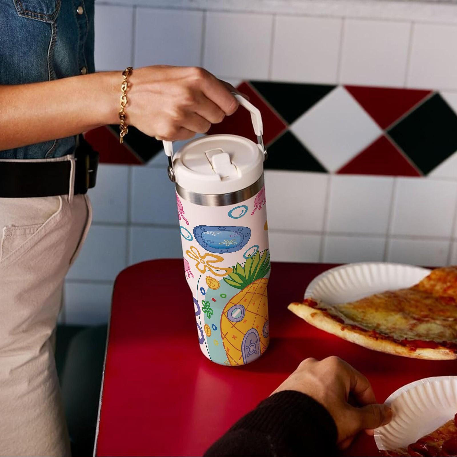 1 Pc Vacuum Mug 30oz Skinny Tumbler With Handle And Lid, Double Wall Insulated Cup, Leak Proof Thermal Mug, Keeps Hot 12 Hours Cold 24 Hours, Cartoon Ocean Style Travel Mug For Coffee Tea, Gift For Women Men Cute Daily Use Holiday