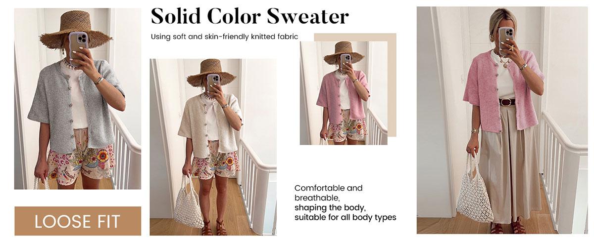 UANEO Women's Lightweight Knit Cardigan Short Sleeve Button-Down Crewneck Knitting Soft Tops Cardigan Sweater Casual Womenswear SummerVibes Knitwear Breathable