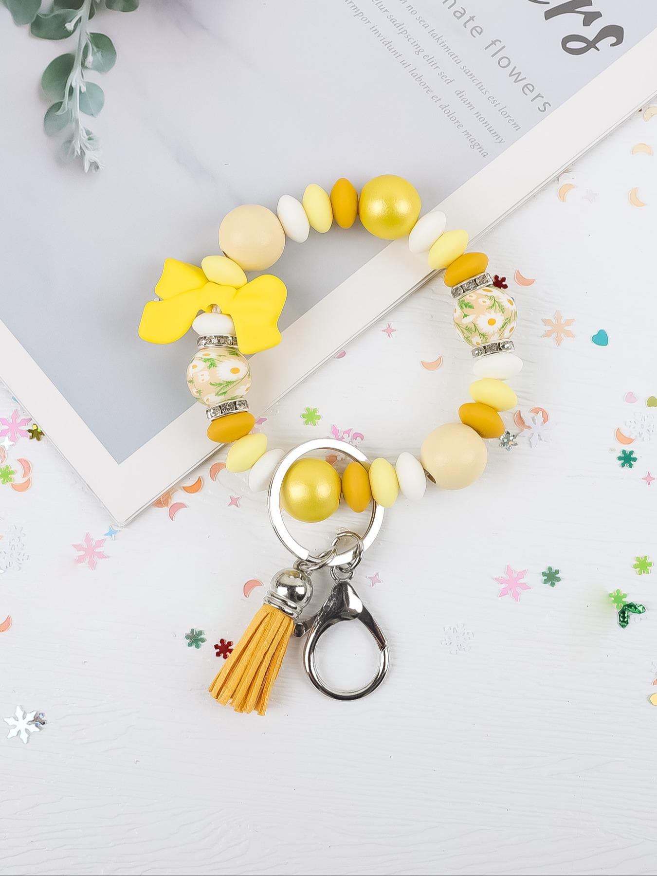 Bow Beaded Keychain, Multicolor Pearl Wristlet Keyring, Cute Butterfly Design, Versatile Gift for Friends, Mom, Birthday, Holiday, Keychain Lanyard
