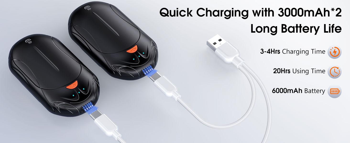 OUTJUT Hand Warmers Rechargeable 2 Pack, 6000mAh Rechargeable Hand Warmer, 20Hrs Long Heating Electric Hand Warmer, Portable Pocket Heater, Gifts for Christmas, Golf, Camping, Hunting