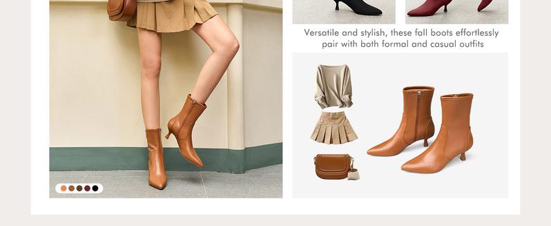 Coutgo Womens Low Kitten Heel Ankle Boots Pointed Toe Booties Side Zipper Fall Shoes