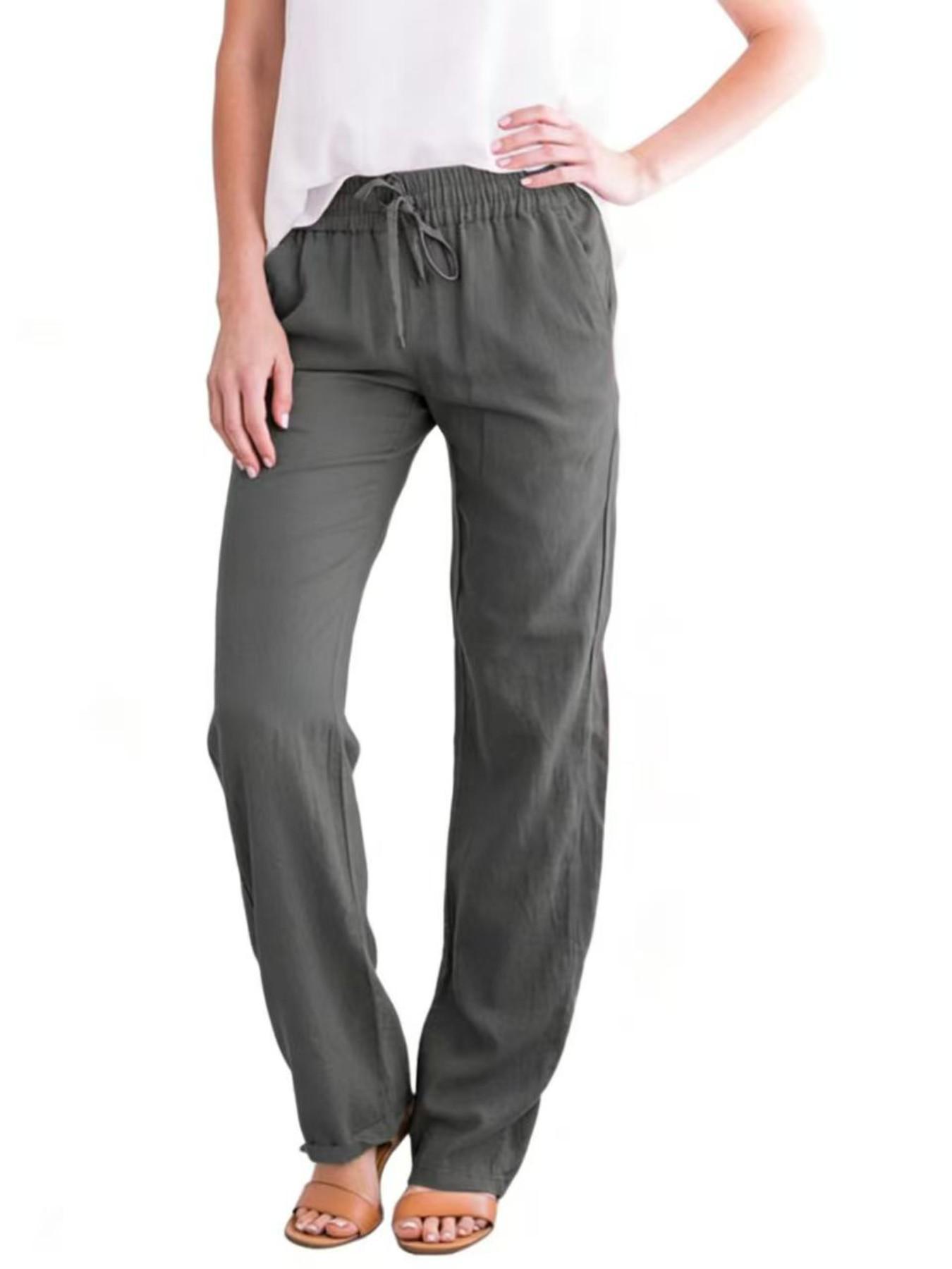 New Summer Autumn Cotton Linen Drawstring Loose Fit Casual Wide Leg Long Pants for Women, Comfortable and Stylish Bottoms