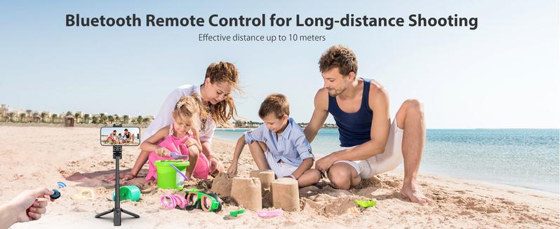 ULANZI JJ02 Selfie Stick Tripod, Extendable Grip Phone Tripod with Detachable Remote Pocket Size, Cellphone Accessories, 3-in-1 Mini Phone Grip 2 Cold Shoe, 10m/393.7'' Wireless Shutter, Vlog Livestreaming Photography