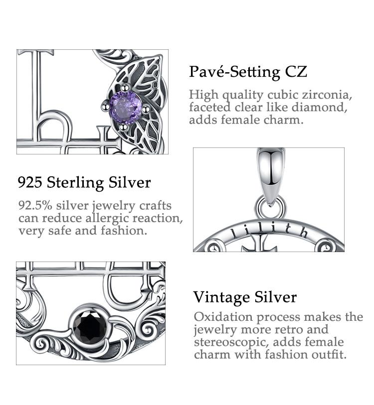 925 Sterling Silver Lilith Moon Necklace, Lilith Sigil Goddess Pendant, Pagan Triple Moon Amethyst Amulet, Personalized Witchy Jewelry Gift