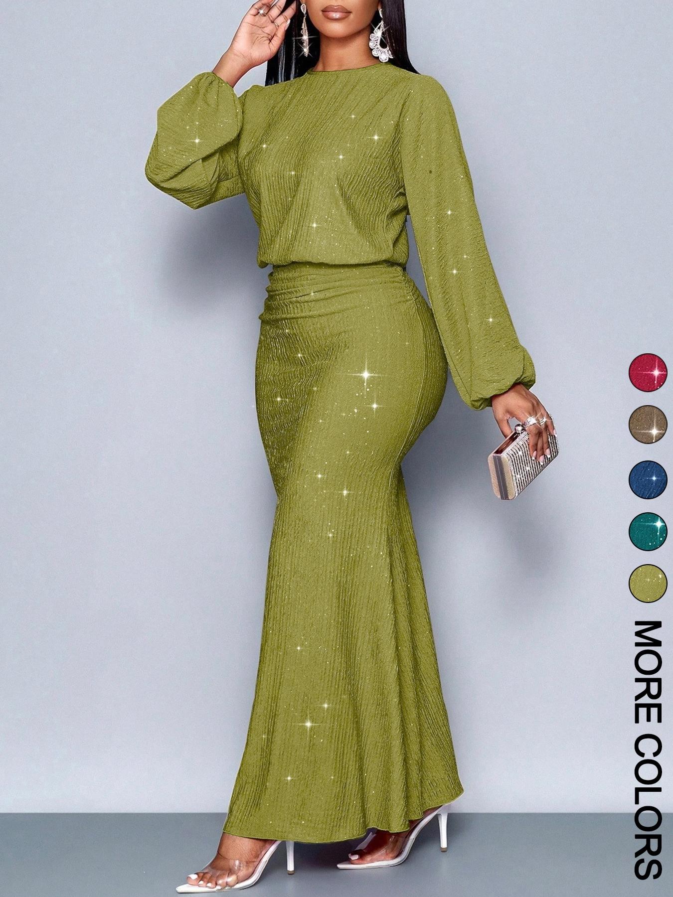 Women's Elegant Mermaid Hem Bodycon Dress, Long Sleeve Slim Fit Party Dress, Stretchy Soft Tight-Fitting Women's Elegant Mermaid Hem Bodycon Dress, Long Sleeve Slim Fit Party Dress, Stretchy Soft Tight-Fitting