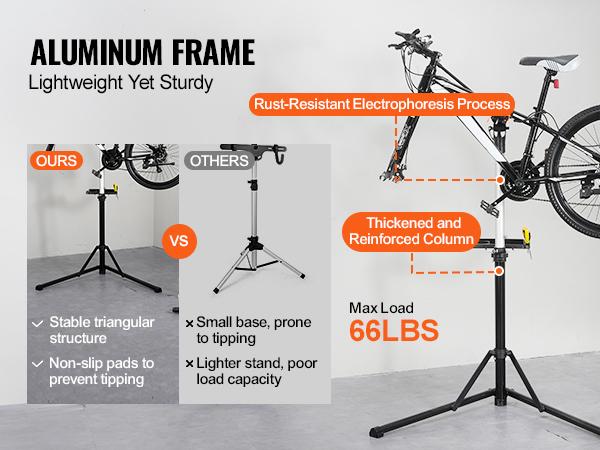 VEVOR Bike Repair Stand, 66 lbs Heavy-duty Aluminum Bicycle Repair Stand, Adjustable Height Bike Maintenance Workstand with Magnetic Tool Tray Telescopic Arm, Foldable Bike Work Stand for Home, Shops
