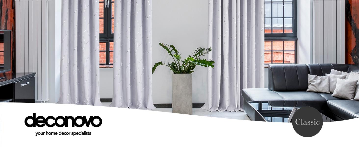 Deconovo Blackout Curtains (2 Panels, Silver|Gold Wave Print) - Thermal Insulated, Soundproof Room Home Decor Drapes for Living Room, Bedroom & Office