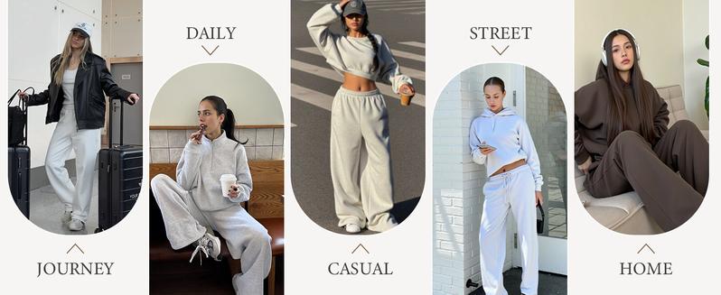 Dlooda Women's Wide Leg Sweatpants with Pockets Elastic Waisted Lounge Casual Trousers in 3+ Colors Y2K Style Loose Fit Bottoms for Daily Wear Cotton Polyester Fabric Minimalist Design - Womenswear pants women
