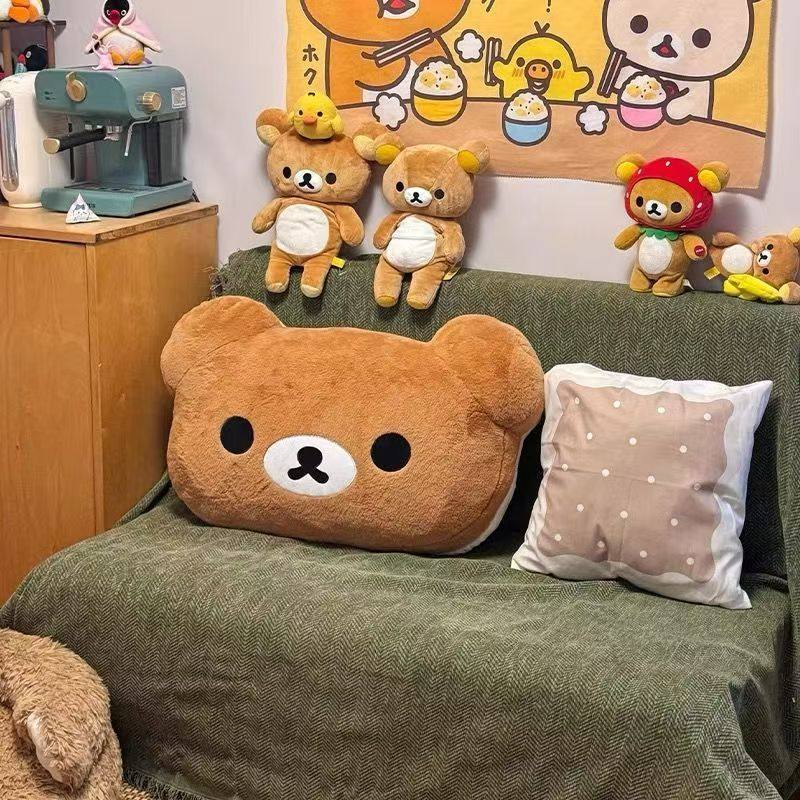 Rilakkuma Plush Pillow Soft Stuffed Bear Cushion Cute Cartoon Throw Pillow Home Bedroom Sofa Decor Comfort Sleeping Doll Gift