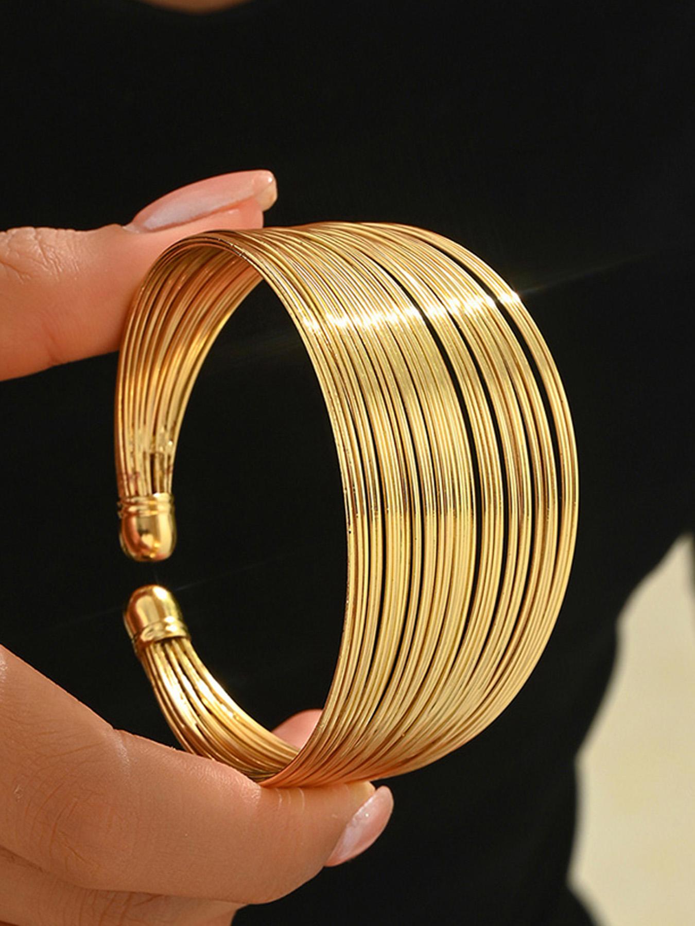 Wide Face Arc Wire Multi-Layer Open Bracelet, Fashion Versatile Trendy Jewelry, Perfect Gift for Friends and Family