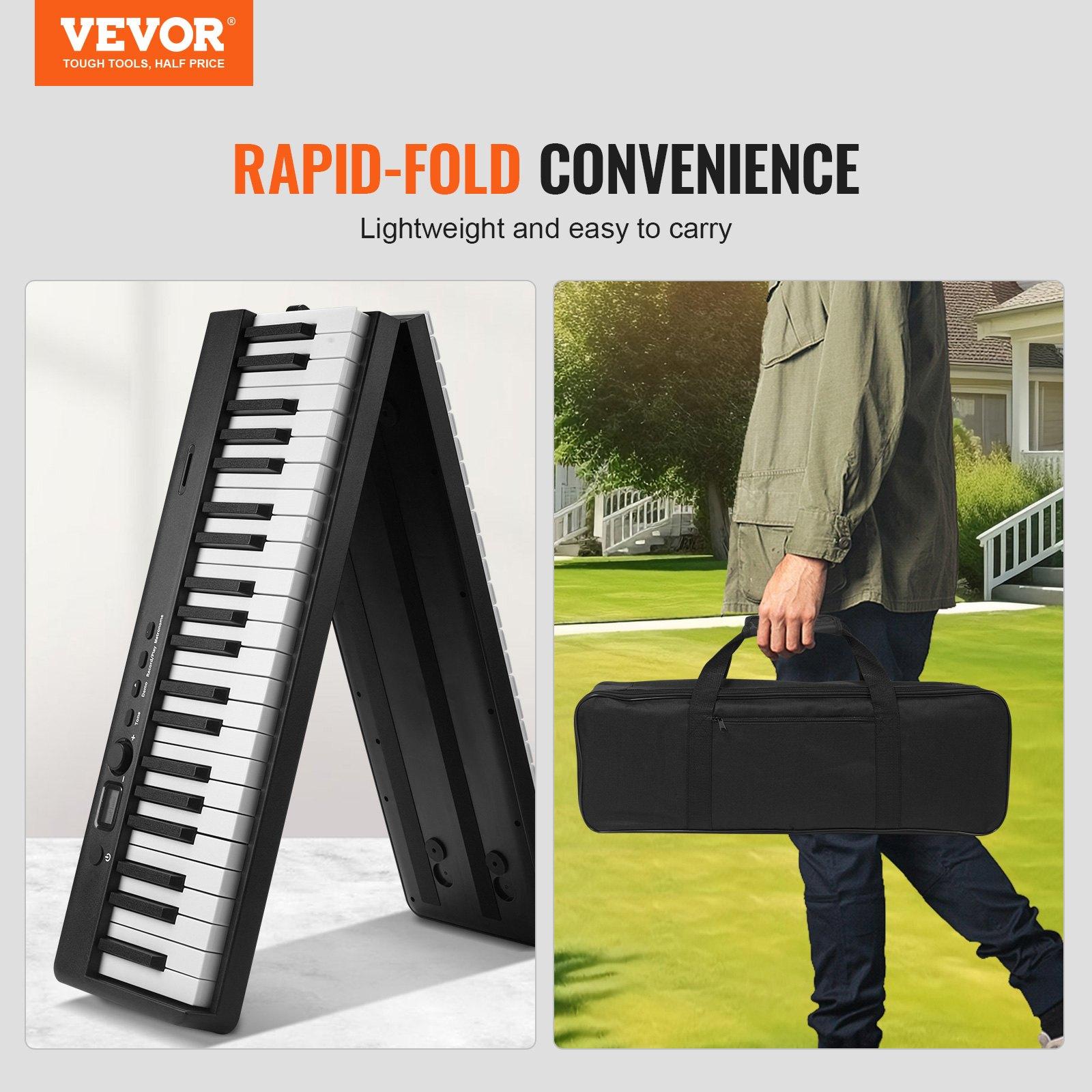 VEVOR 88 Key Folding Keyboard Piano, Bluetooth MIDI, Portable Electronic Digital Foldable Piano with Sustain Pedal Bag Touch Sensitive Keys Headphones, Rechargeable for Beginners Teens Adults, Black