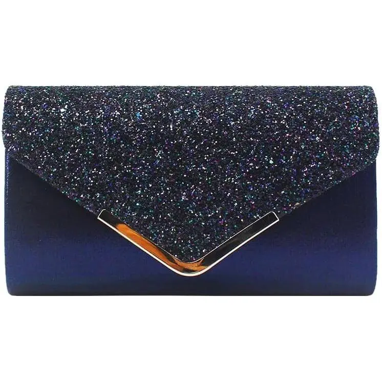 Women Envelope Clutch Bag Bling Evening Purse for Wedding Party with Detachable Chain
