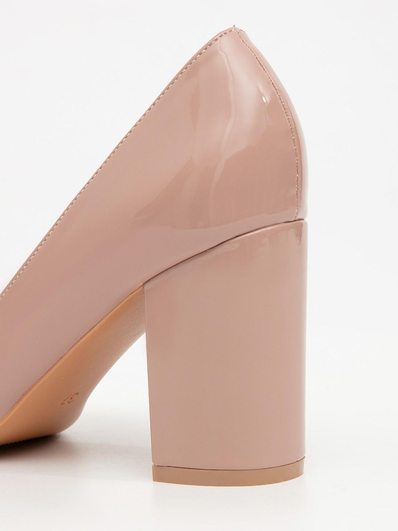 1 Pair Women's Apricot Pointed Toe Block Heel Pumps, Elegant Office Style, Slip-On Shallow Cut Patent Leather, For Ladies Daily Work & Party