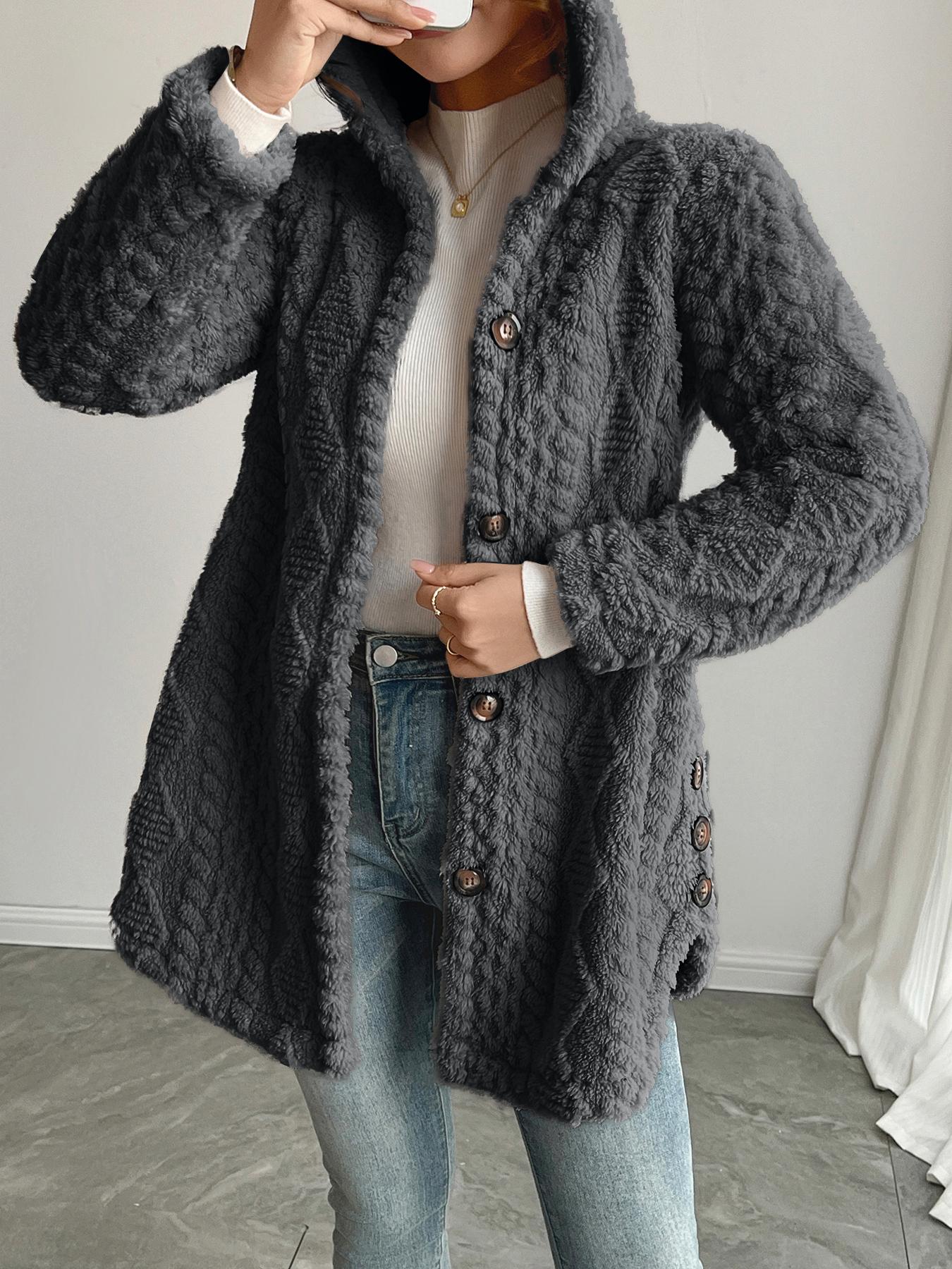 Women's Solid Color Fuzzy Knit Hooded Jacket Coats, Casual Long Sleeve Outerwear for Daily Wear, Ladies Clothes for All Seasons, Winter Womenswear
