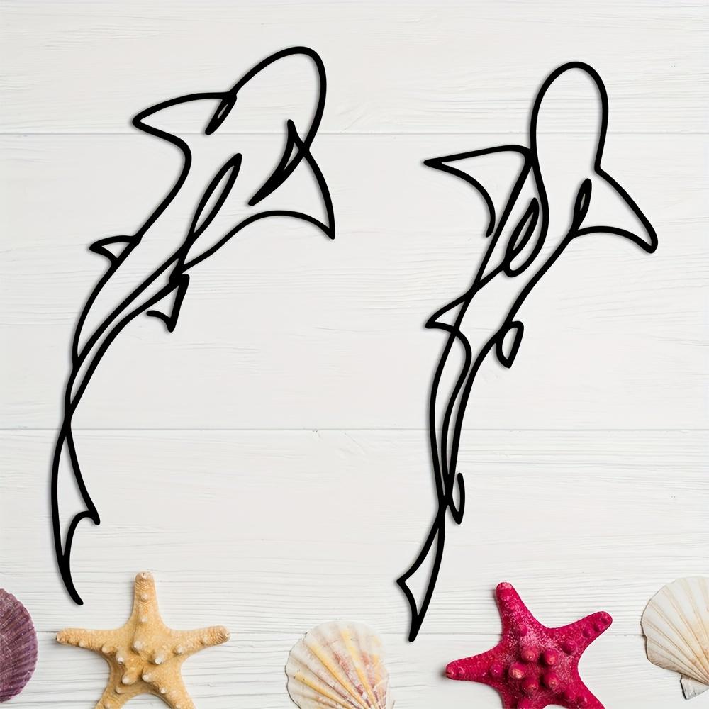 Modern Minimalist Shark Animal Design Metal Wall Art Set, Artwork, Indoor Beach Room Decor, Large Vertical Hanging Decoration, No Feathers, Halloween Theme