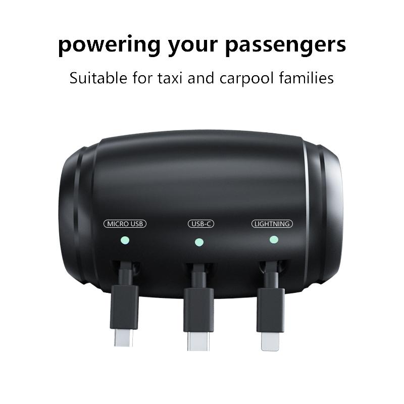 Ohlpro Retractable Backseat Car Charger, 3-in-1 Headrest Charging Station Box for Uber Lyft Taxi & Road Trips