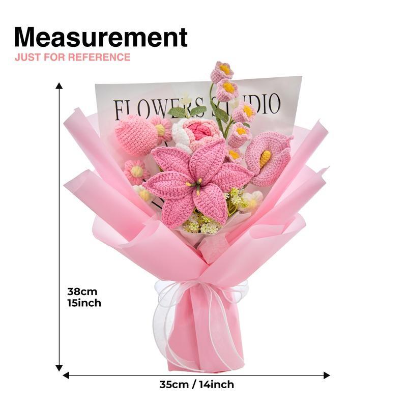 Handmade Crochet Flower Bouquet, Includes Roses, Tulips, Lily of the Valley, Calla Lily, Perfect for Mother's Day, Graduation, Birthday, Anniversary Gifts