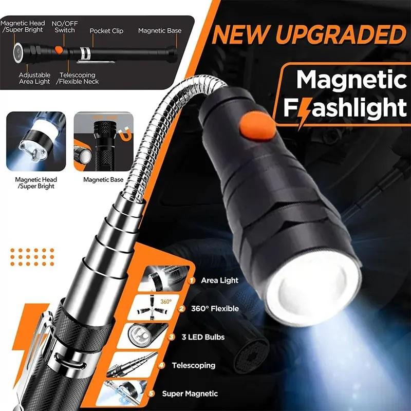 Adjustable Magnetic Pickup Tool with LED Flashlight, Ideal Gift for Men, Father's Day Present, Birthday Gift for Dad